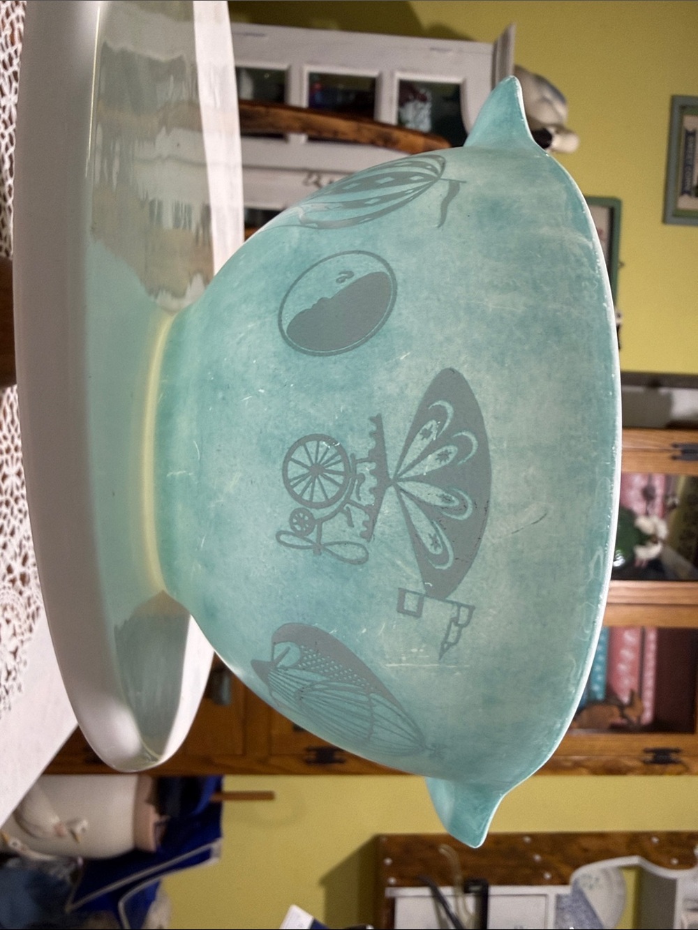 Turquoise PYREX promo Hot Air Balloon 441 cinderella mixing bowl chip and dip - Picture 8 of 13